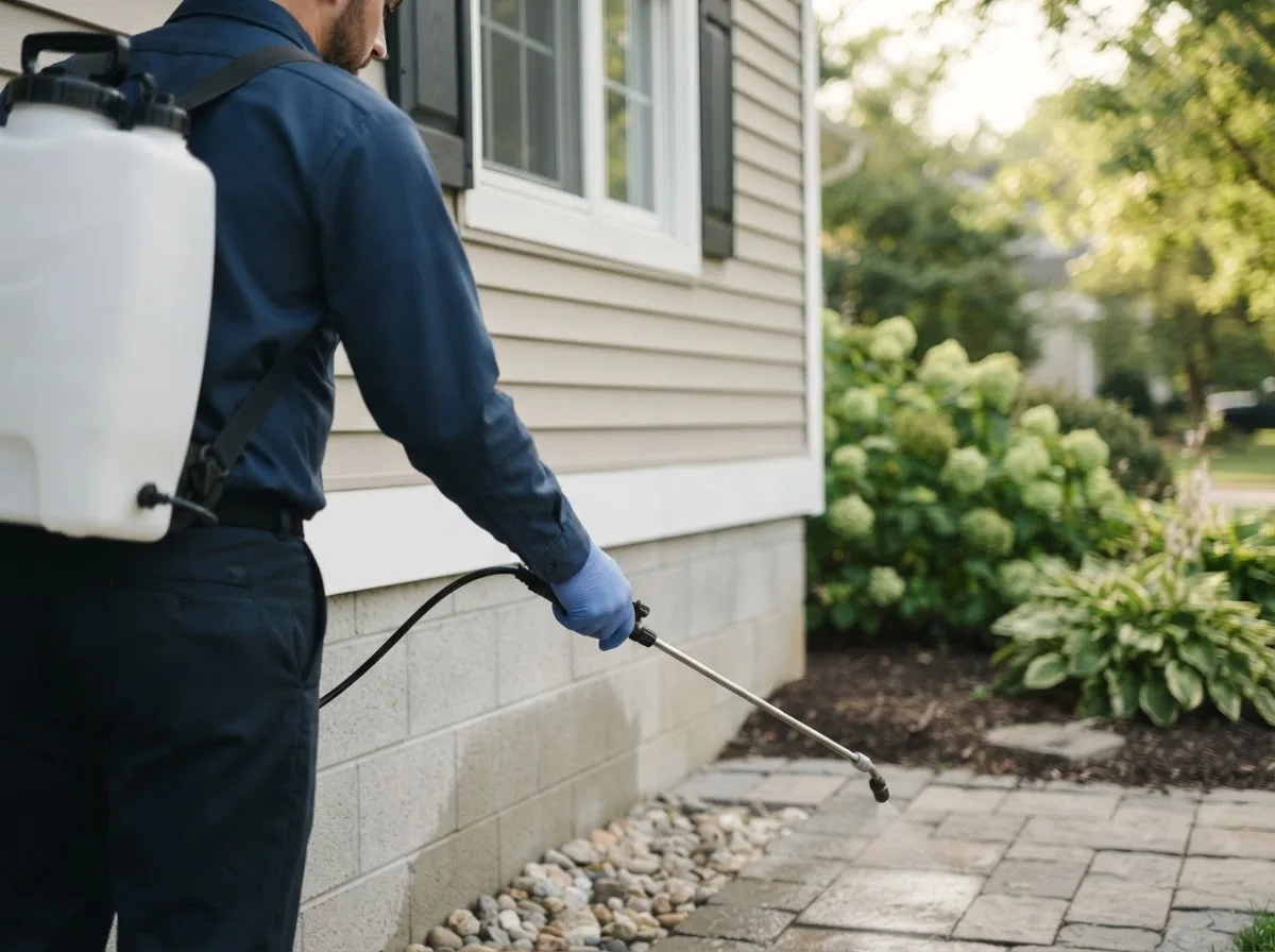 Pest control technician inspecting a home in Satin, TX